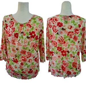 Avenue Women's 3/4 Sleeve Floral Multi Color Mesh Top Blouse 14-16